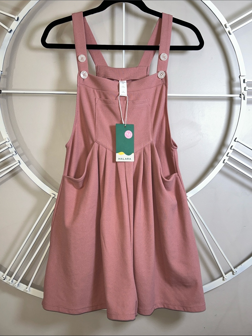 NWT Halara Pockets Waffle Casual Short Overalls / Shortalls Romper Dusty Pink